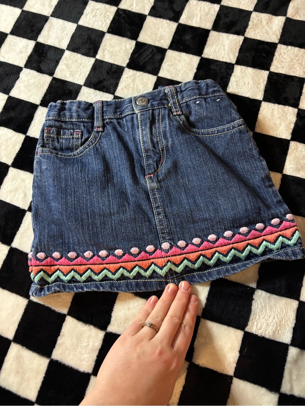 Size 5 Gymboree Denim skort with Pink and Mint Embroidered Trim
